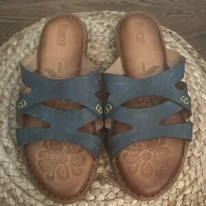 BORN WOMEN'S TEPATI FULL GRAIN LEATHER SLIP ON SANDAL Blue  Size 8 (39)